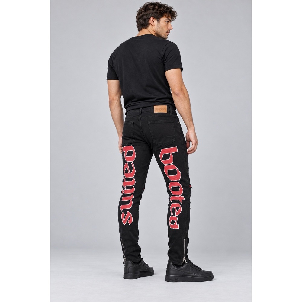 Parlay Men's 42 Suited Booted Black Distressed Skinny Jeans Ankle Zip NWT